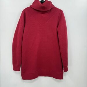 Lole Womens Red Ribbed Knit Cowl Neck Tunic Sweater Dress Small